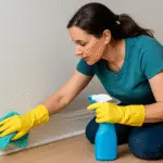 Cleaning baseboards with microfiber cloth