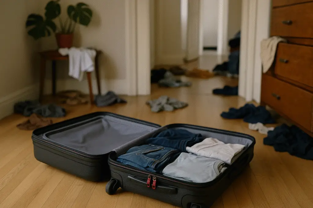 Busy traveler returning home to a mess