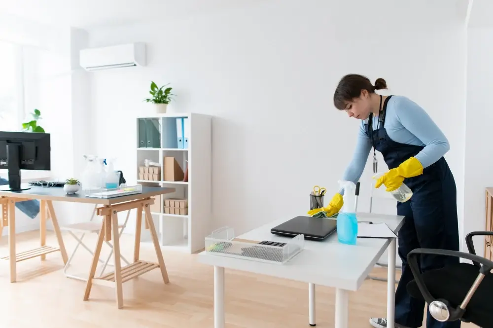 Maid puts in her finishing touches during a house cleaning in Cincinnati